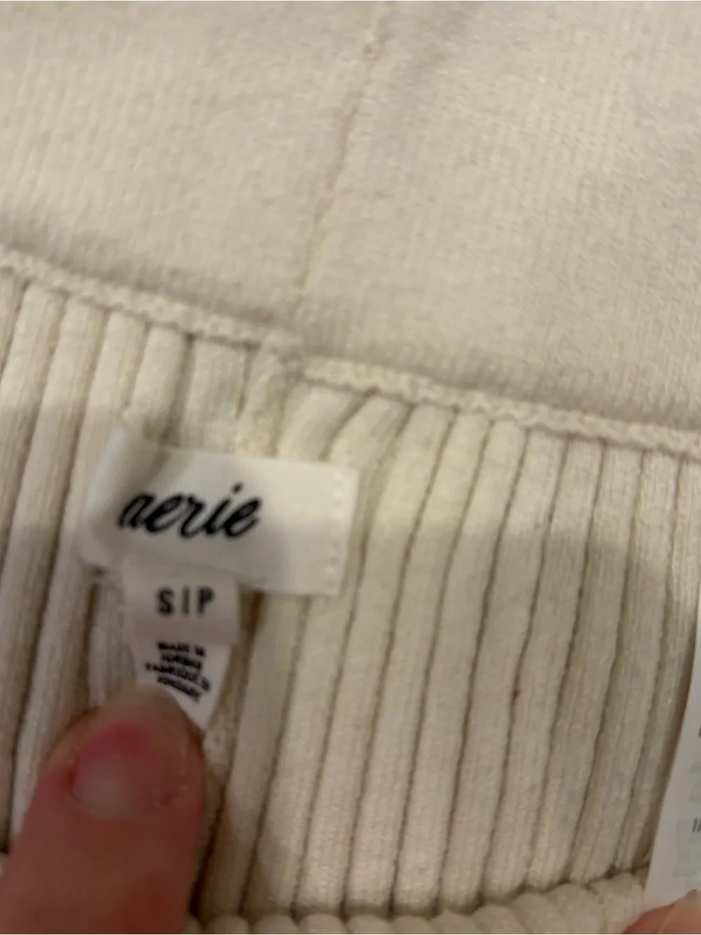 Aerie SzSm Cream Ribbed Wide-Leg Knit Pants